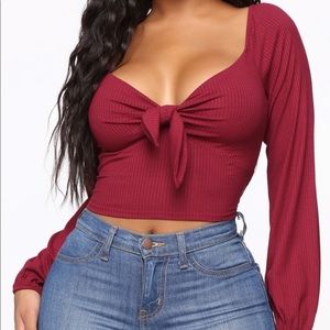 Wine color front tie crop top